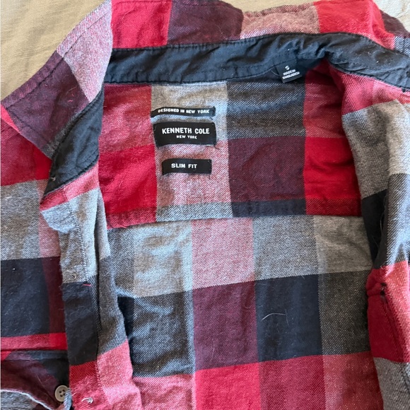 Kenneth Cole Red and Gray Plaid Shirt - Picture 3 of 3